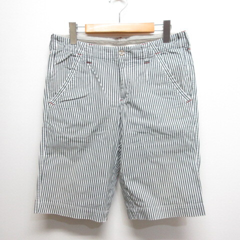 エンポリオアルマーニ EMPORIO ARMANI EA7 ストライプ柄 ショート ハーフ パンツ XS 白×グレー ストレッチ コットン ジッパーフライ 正規拍卖