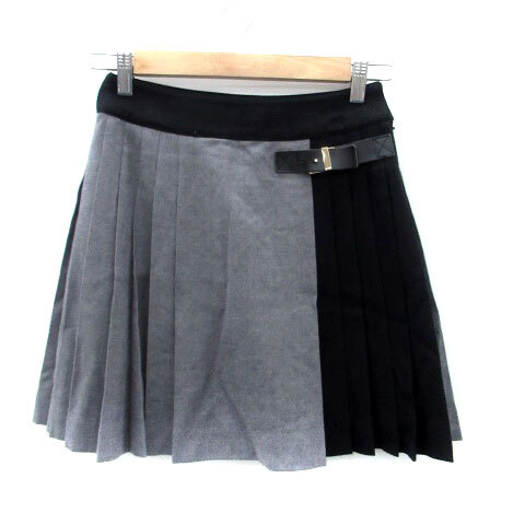 プリングル Pringle ボックスプリーツスカート ミニ丈 グレー 黒 ブラック /HO44 レディース拍卖