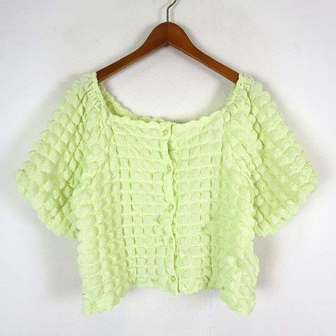 ナイスクラップ NICE CLAUP カーディガン ぷくぷく トップス オフショル 前後 2way バルーンスリーブ 半袖 M 黄緑 イエローグリーン拍卖