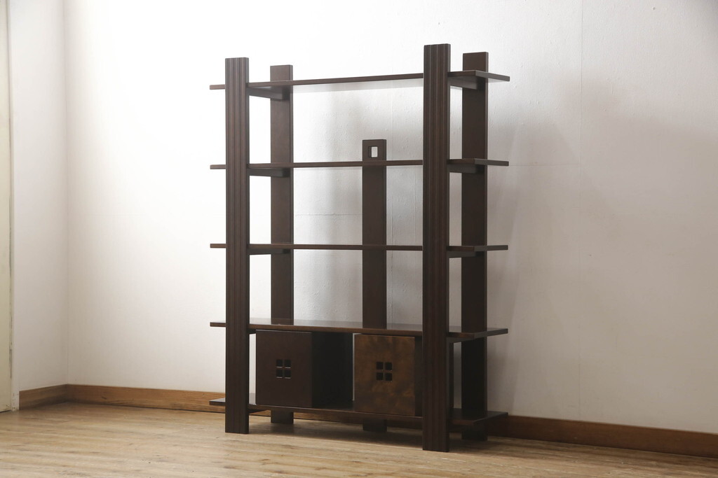 R-076007 中古 美品 星野民藝(星野民芸) 個性的な木目が魅力的な飾り棚(キャビネット、シェルフ、オープンラック、本棚)(R-076007)拍卖