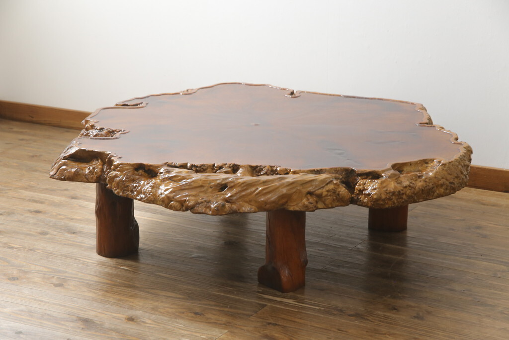 R-067767 和製ビンテージ 花梨(カリン)材 大振り!! 極厚天板9cm!! 1枚板座卓(センターテーブル、ローテーブル、ヴィンテージ、一枚板)拍卖