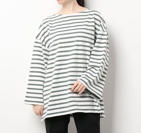 ☆イエナ SLOBE IENA 長袖 カットソー/F/白×カーキ系ボーダー☆拍卖