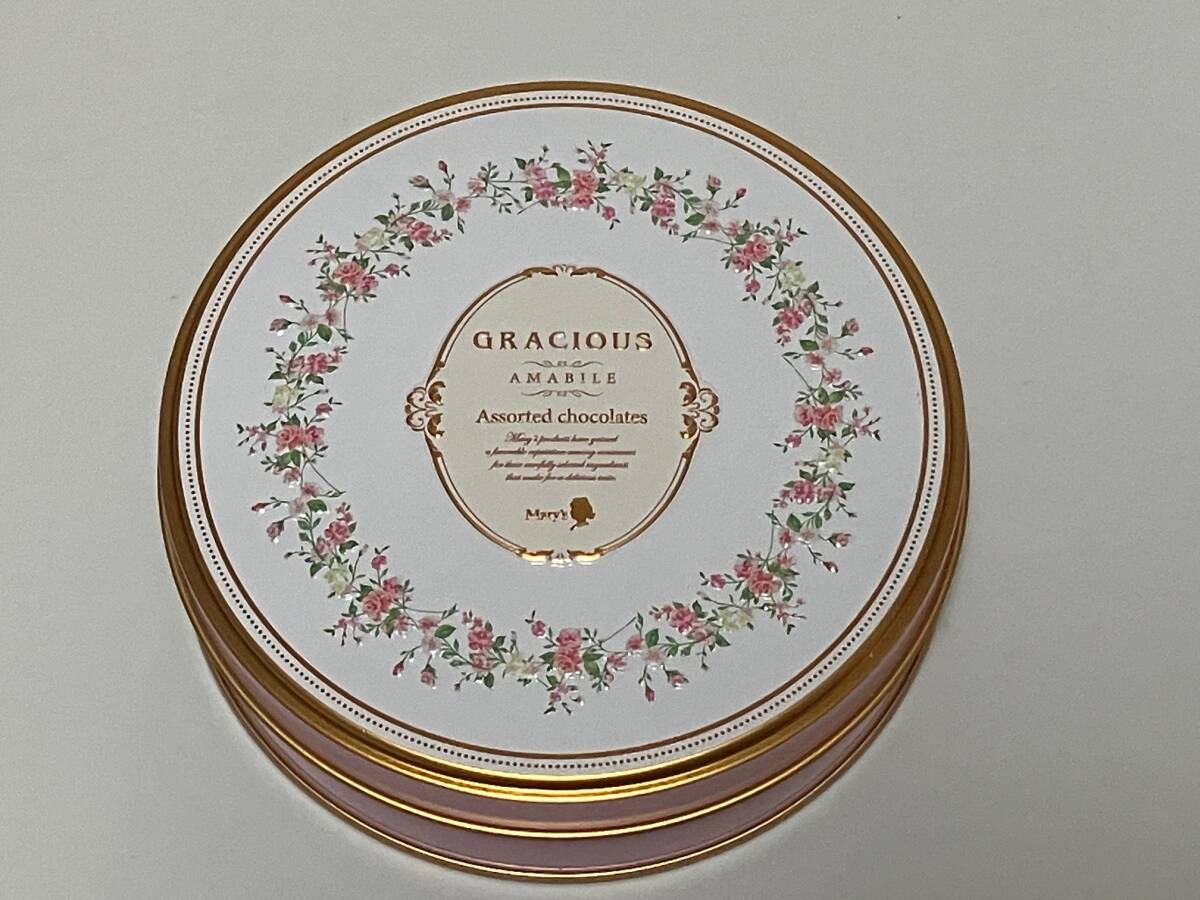 メリーチョコレート 丸缶のみ エンボス花柄 小物入れ 収納 コレクション 白xピンク チョコ缶 お菓子缶拍卖