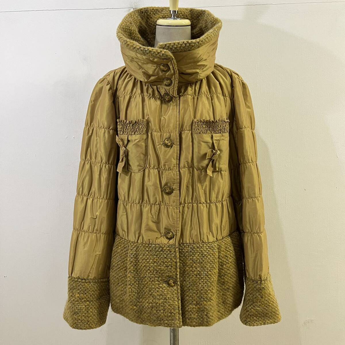 ROSSA 中綿コート ニット切り替え モヘア混 ブルゾン ギャザー キルティング リボン 上質 ロッサ インポートロッサ 【送料一律/同梱可能】N拍卖