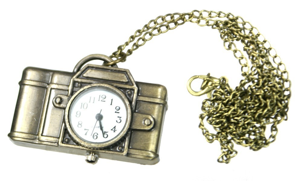 カメラ型 クウォーツ式 懐中時計 ロング80cmチェーン ファッション ネックレス メンズ アンティークゴールド拍卖