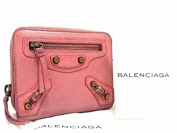 $ 美品 $ ■ バレンシアガ ■ BALENCIAGA ■ クラシック ビルフォールドジップ ・ ラウンドファスナー式 2つ折り財布■ ストロベリーピンク拍卖