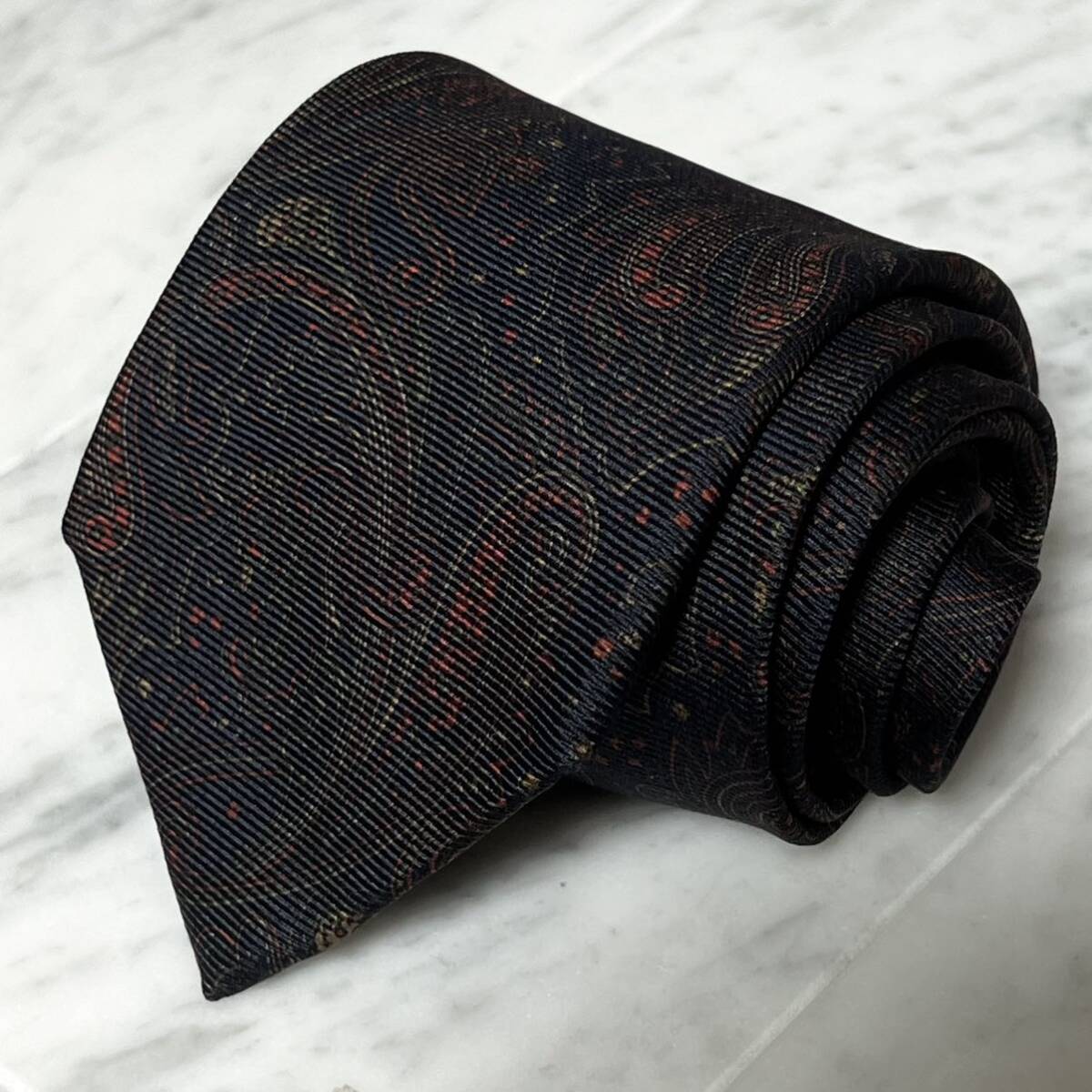 770円~ ネクタイ ネイビー ペイズリー柄 マルチカラー 総柄 silk100% (B8)拍卖