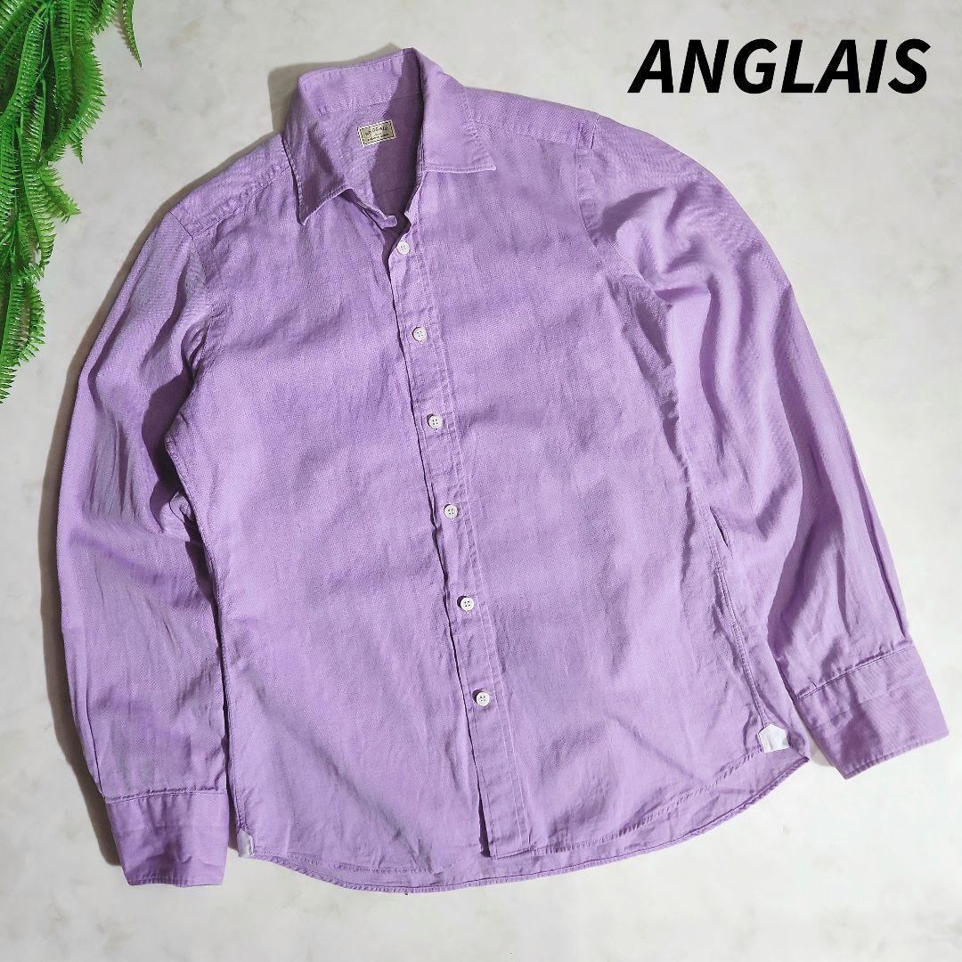 ANGLAIS × CANCLINI ワイドカラー長袖シャツ 紫パープル系 3041拍卖