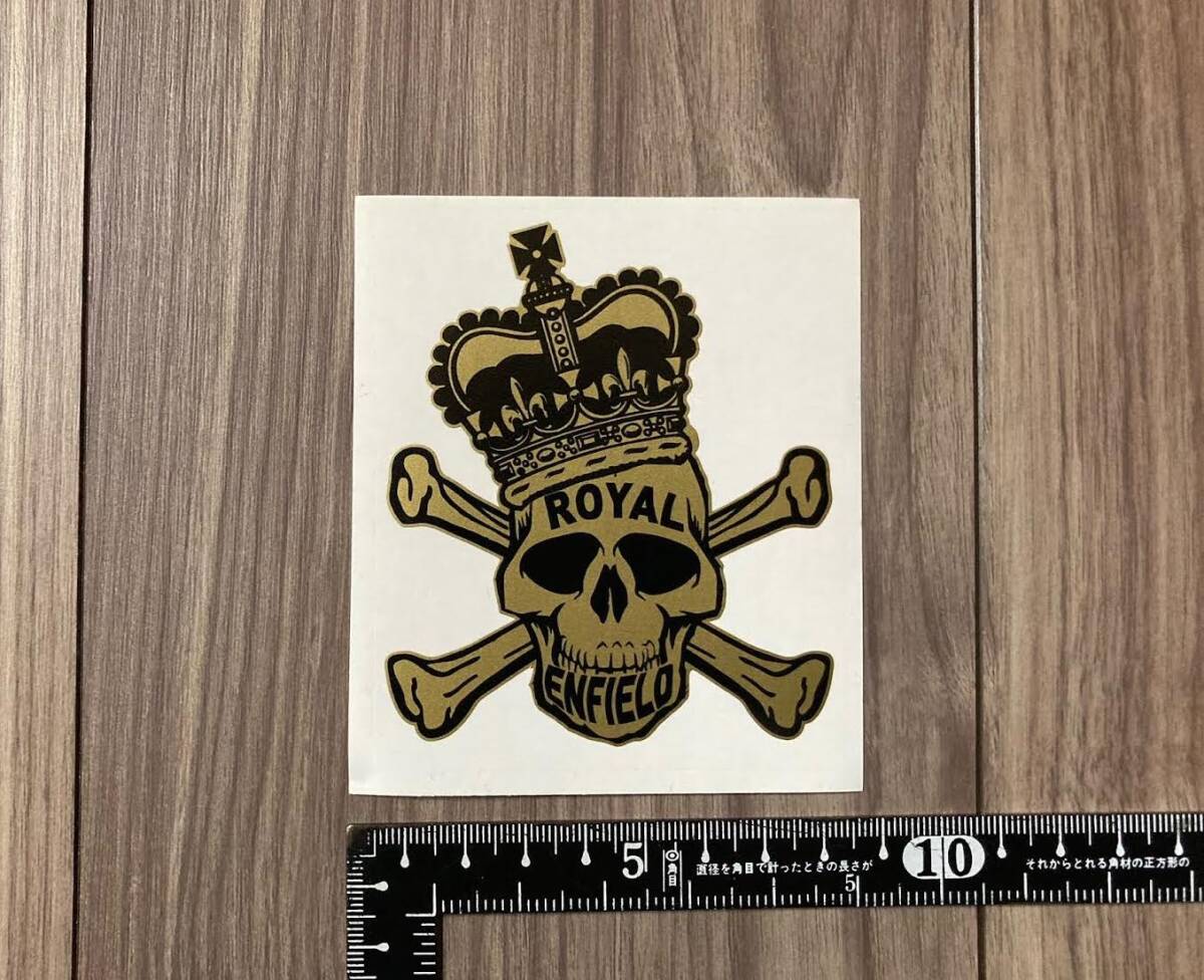 ★送料無料★ROYAL ENFIELD ロイヤルエンフィールド スカル カッティング ステッカー ゴールド 75mm × 90mm拍卖