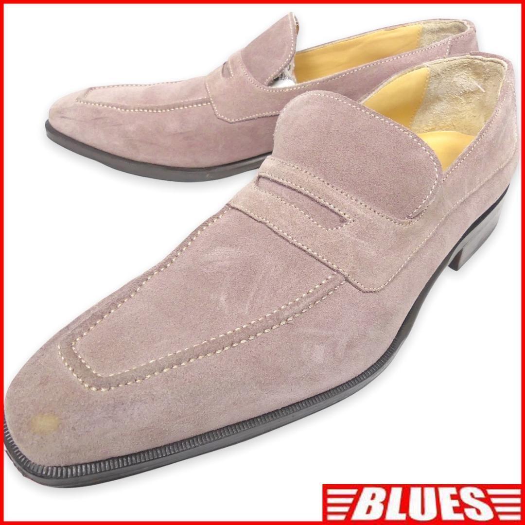 即決★イタリア製 INTERESSA★26cm レザーコインローファー インテレッサ メンズ 紫 グレー 本革 ビジネスシューズ スリッポン 革靴拍卖