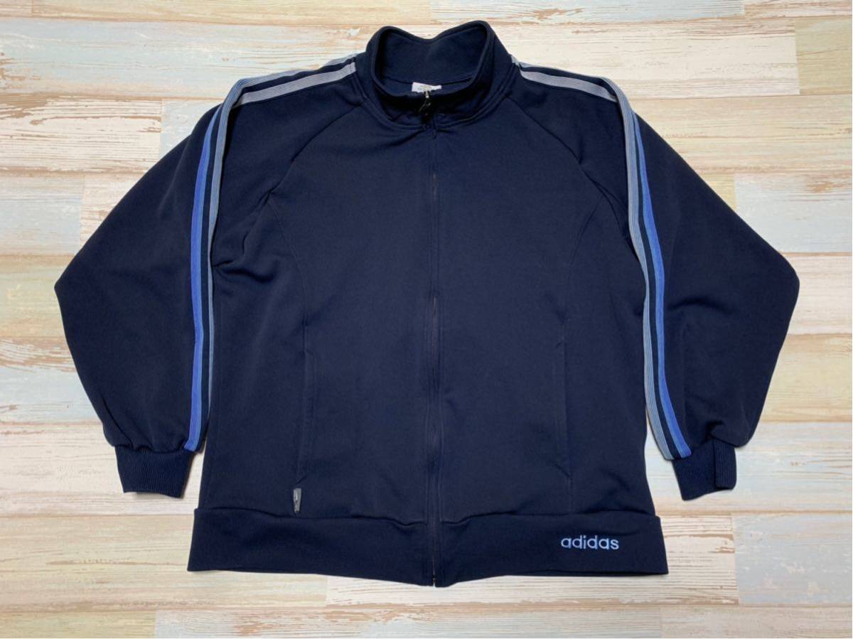c1128 adidas■アディダス レディース ジャージ 三本線■紺×青ライン サイズM■ゆうパックお手軽60レタパ510拍卖