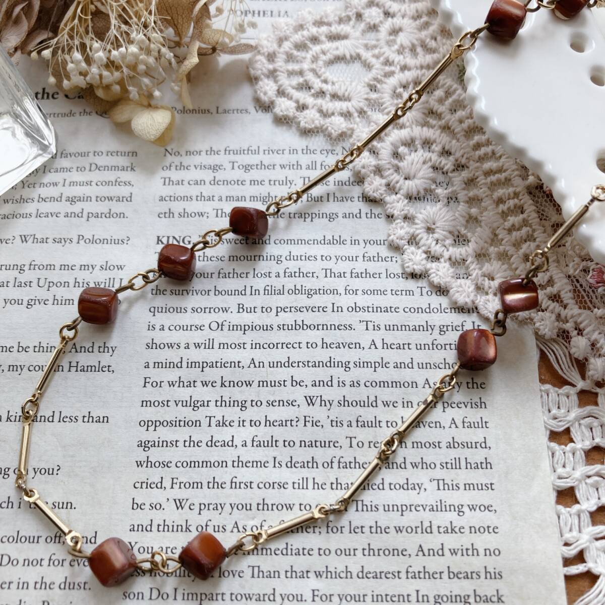 ネックレス 天然石 ブラウン 紅茶 ゴールド バーチェーン 美品 大人綺麗☆Vintage jewelry accessories japan k0734拍卖
