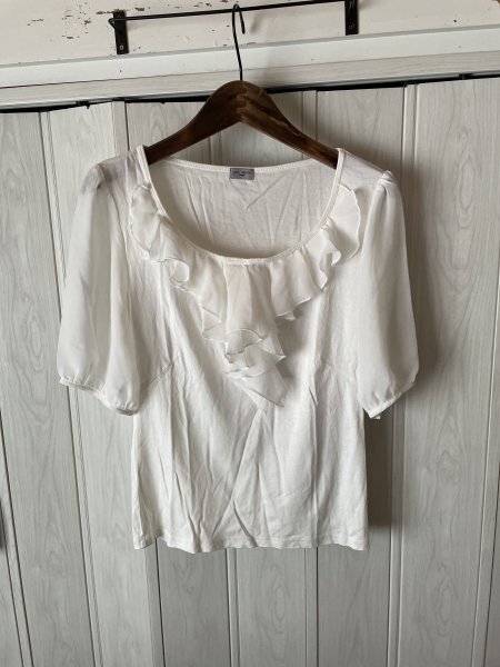 ◆LES MUES/レミュー/シフォンフリル付き異素材半袖ブラウス◆r拍卖