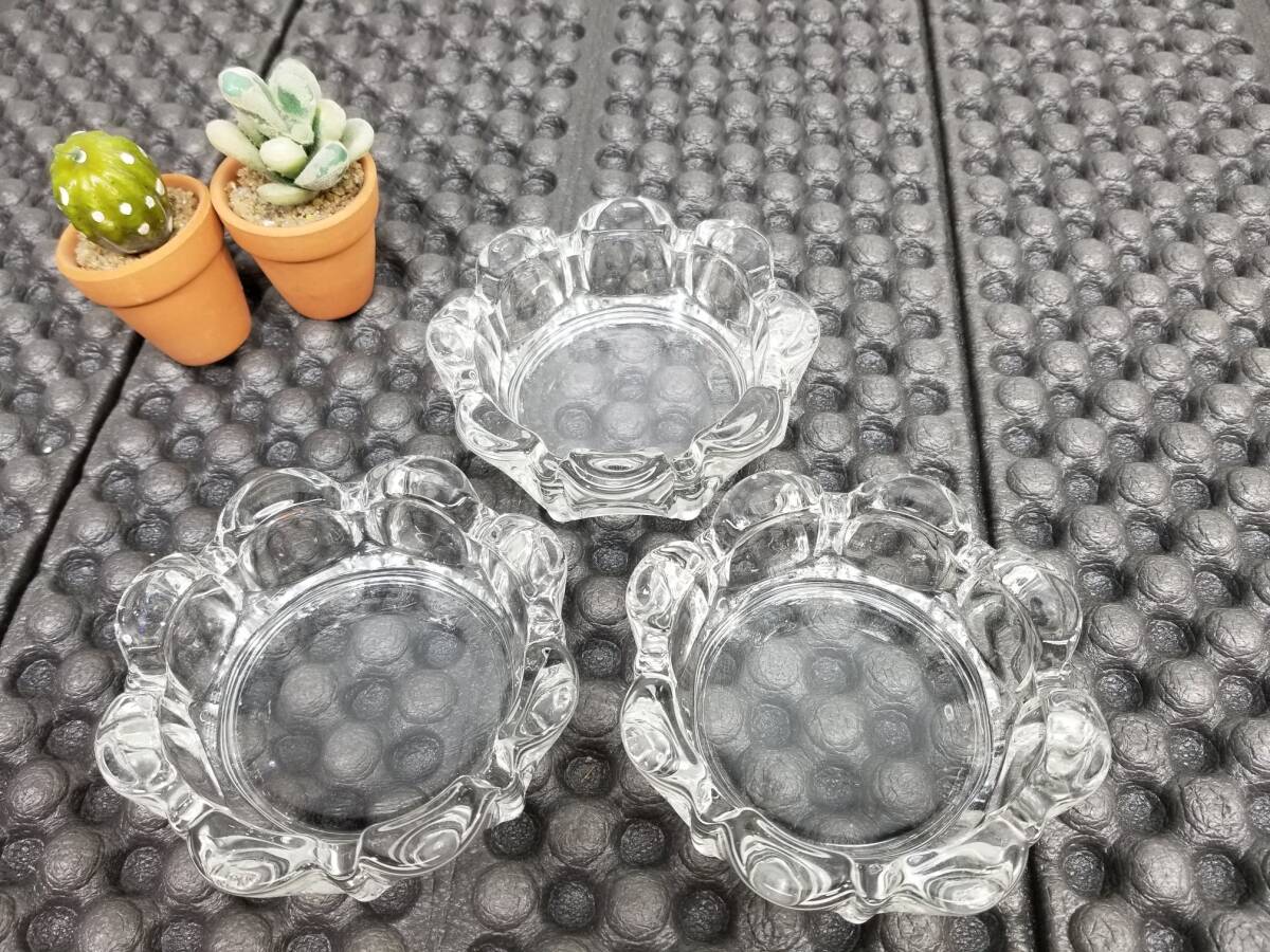 ガラス灰皿 透明 昭和レトロ 3個セット 5752 99拍卖