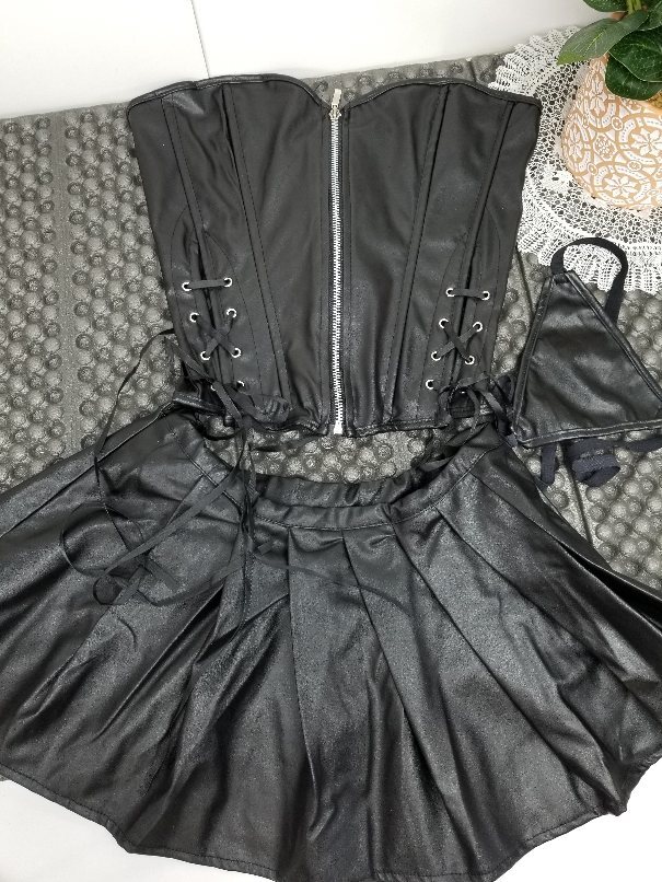 コスプレ ボンテージ ブラックレザー Mサイズ 3点セット 7212 PO拍卖