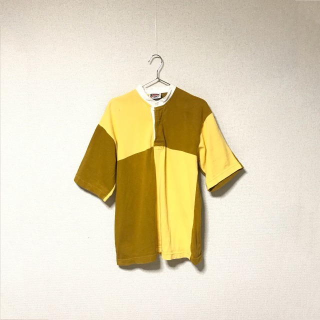 カナダ製★バーバリアン barbarian★メンズ 半袖 Tシャツ カットソー ラガーシャツ 切り替え 厚手 size M イエロー 黄色拍卖