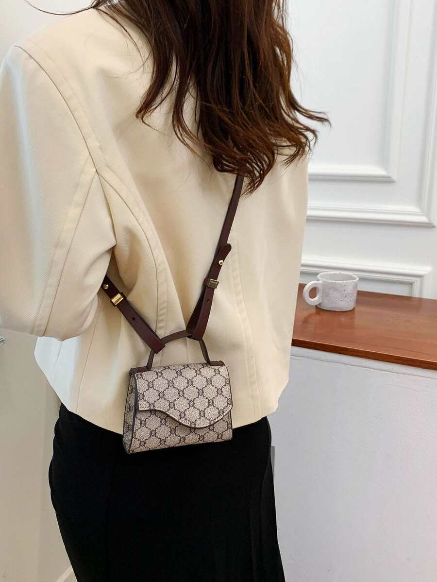 バッグ レディース ハンドバッグ ミニ幾何学模様フラップスクエアバッグミニクラシックプリントバッグ、フラップクロスボディ財布、レデ拍卖