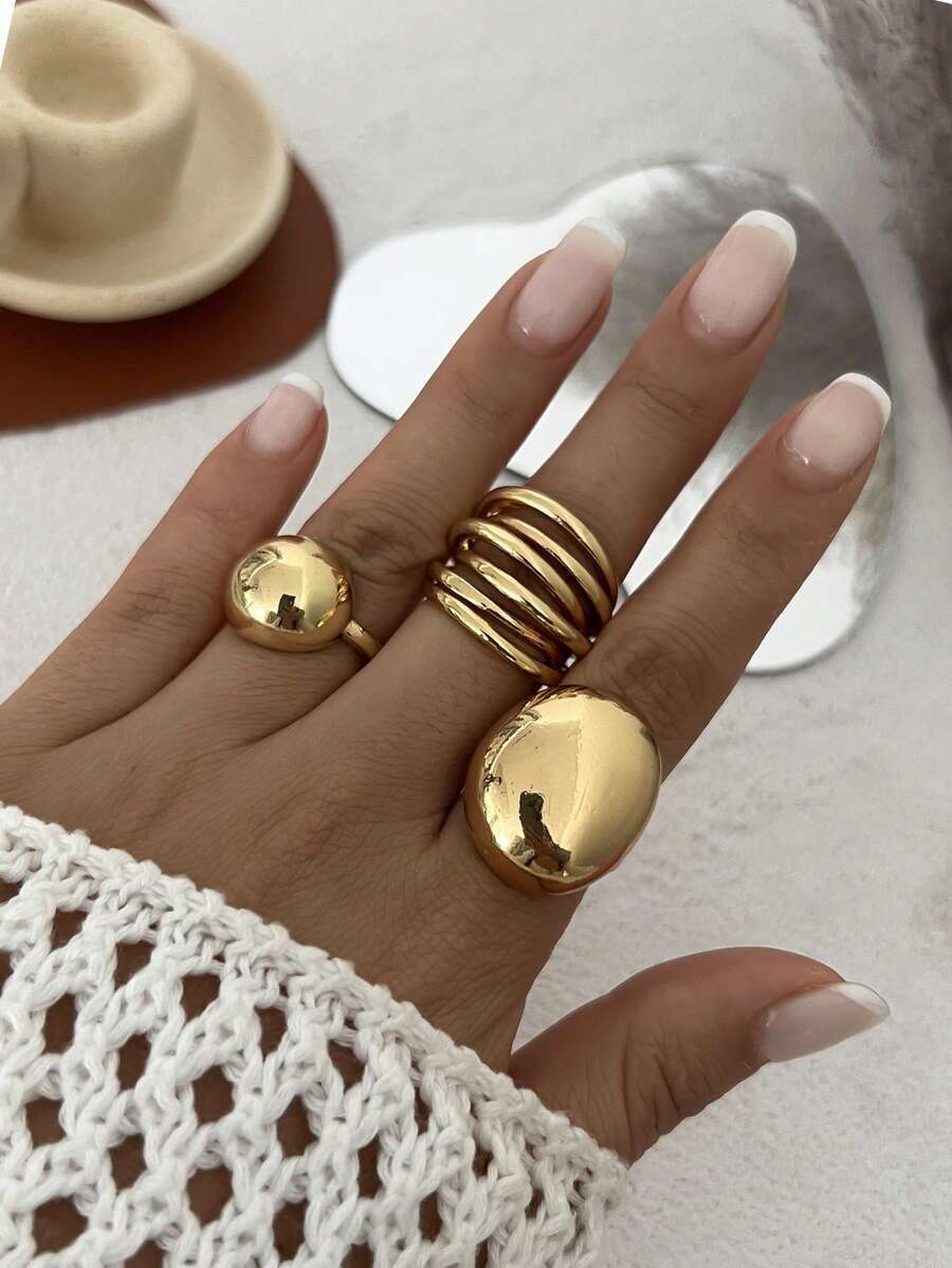リング レディース セット 3個セット ミニマリストなパンクスタイル ヴィンテージ アシンメトリー ホロー ドロップ スタッキング拍卖