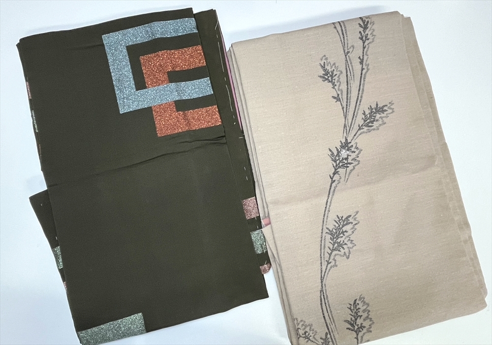 花とら●リサイクル着物 アンティーク着物 お召し 2枚まとめて レトロ リメイク 素材 植物 源氏香風 240707拍卖