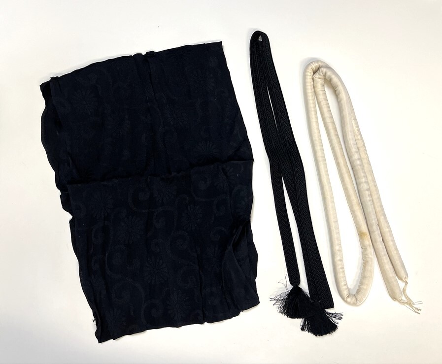 花とら●リサイクル和装小物 喪用 帯締め 帯揚げ まとめて リメイク 素材 240711拍卖