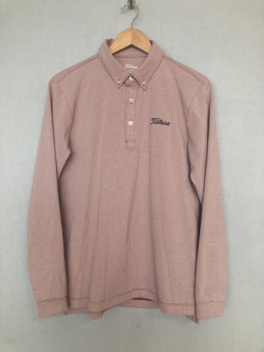 ★美品 Titleist タイトリスト 千鳥格子柄 長袖ゴルフシャツ L ストレッチ ジャガード ボタンダウン 長袖シャツ ポロシャツ拍卖