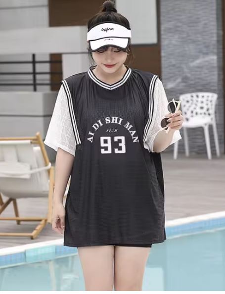 【6Lサイズ black3点セット】女性用タンキニ水着,3点セット,水着,ハイウエスト,水着,カバー付きビーチウェア,ラージサイズ拍卖