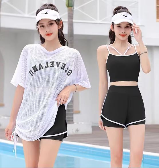 【Sサイズ Black3点セット】女性のためのゆったりとした肌に密着した水着,保守的な夏服,水泳,快適なスパ,大きいサイズ拍卖