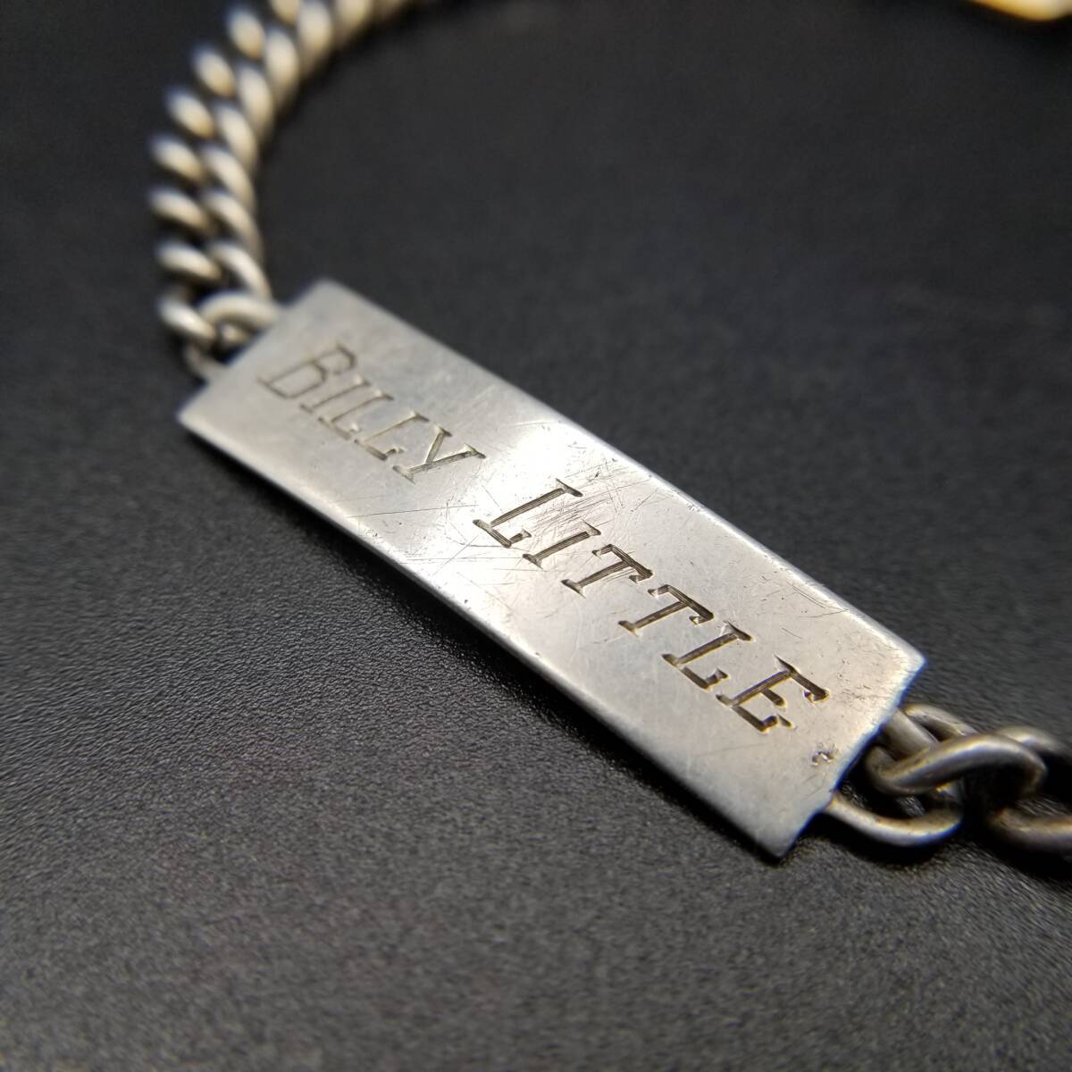 VARGAS社製 IDタグ 長方形プレート 喜平チェーン 925 シルバー ヴィンテージ ブレスレット 銀 ネーム彫金 BILLY LITTLE 華奢 Y18-R拍卖