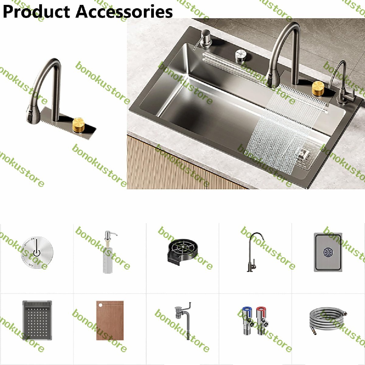 スマートシンク ステンレスキッチンシンク ナノキッチンシンク デュアルウォーターフォールアウトレットカップウォッシャー付き 60*45CM拍卖