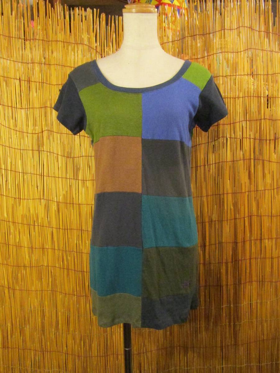 ⑥訳あり*新品*ヘンプコットン素材*ブロックチェック*切り替えカラー*小さめ*ミニワンピース拍卖