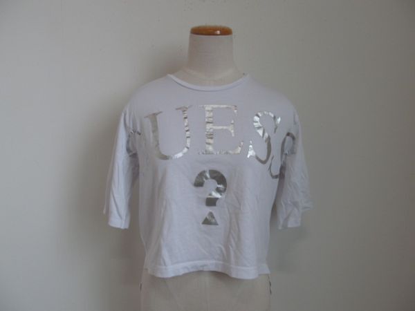 (58409)GUESS ゲス レディース 半袖 Tシャツ カットソー ショート ロゴ プリント ホワイト XS USED拍卖