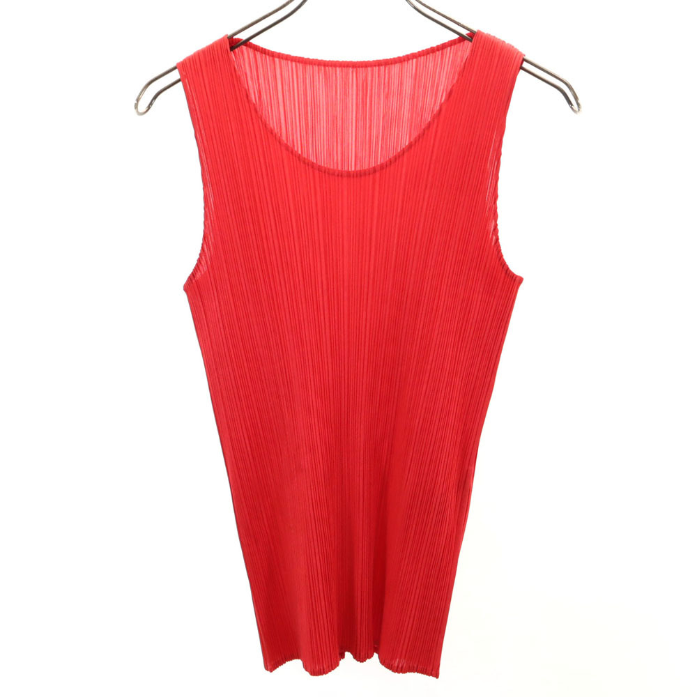 プリーツプリーズ 90s イッセイミヤケ 日本製 オールド タンクトップ 3 赤 PLEATS PLEASE ISSEY MIYAKE カットソー レディース拍卖