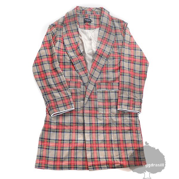 YGG★新品 チェック オーバーサイズ ローブ ガウンコート グレー 赤 シャツ 羽織 メンズ M 長袖 メンズ ネルシャツ 羽織 FOG トップス拍卖