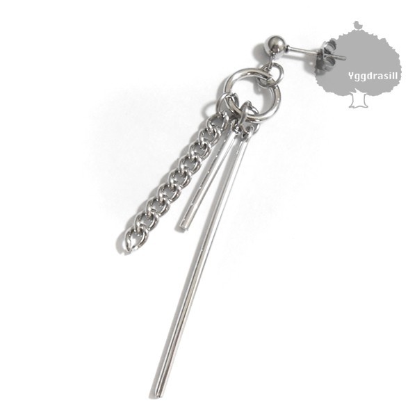 YGG★新品 2バー チェーン付き フープピアス シルバー 銀 ロング シングル 片耳 1個 韓流 ユニセックス拍卖