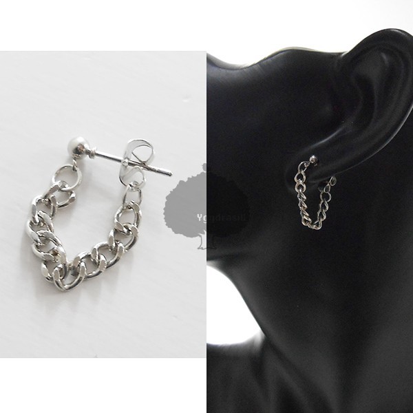 YGG★新品 チェーン付 ストレートポスト ピアス シルバー 銀 男女兼用 軟骨 韓流 G-DRAGON 1個 片耳 男女兼用 ユニセックス拍卖