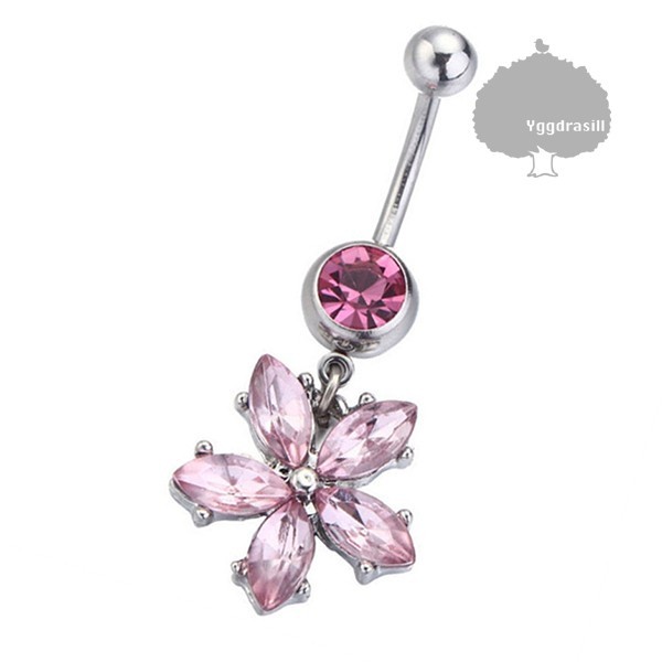 YGG★新品 花モチーフ ボディピアス バナナ バーベル ラインストーン ピンク ピアス pink へそピ レディース拍卖