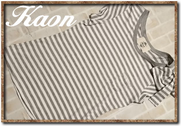 ☆Kaon カオン リボン付きボーダーカットソー 白×グレー☆拍卖