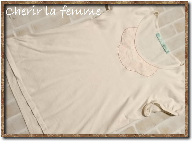 ☆Cherir la femme シェリーラファム 刺繍入りカットソー オフホワイト☆難あり拍卖