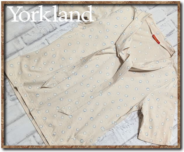 ☆Yorkland ヨークランド リボン付き水玉カットソー ベージュ☆拍卖