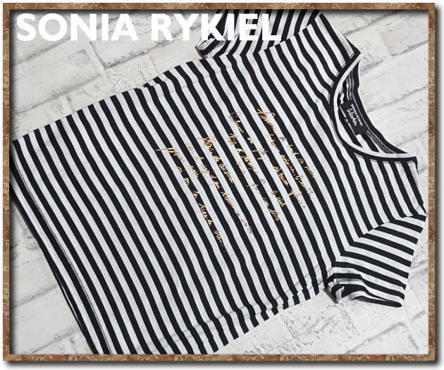 ☆SONIA RYKIEL Collection ソニアリキエル プリント入りボーダーカットソー 白×黒☆拍卖