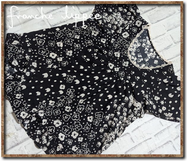 美品!!☆franche lippee フランシュリッペ プリントブラウスチュニック 黒☆拍卖