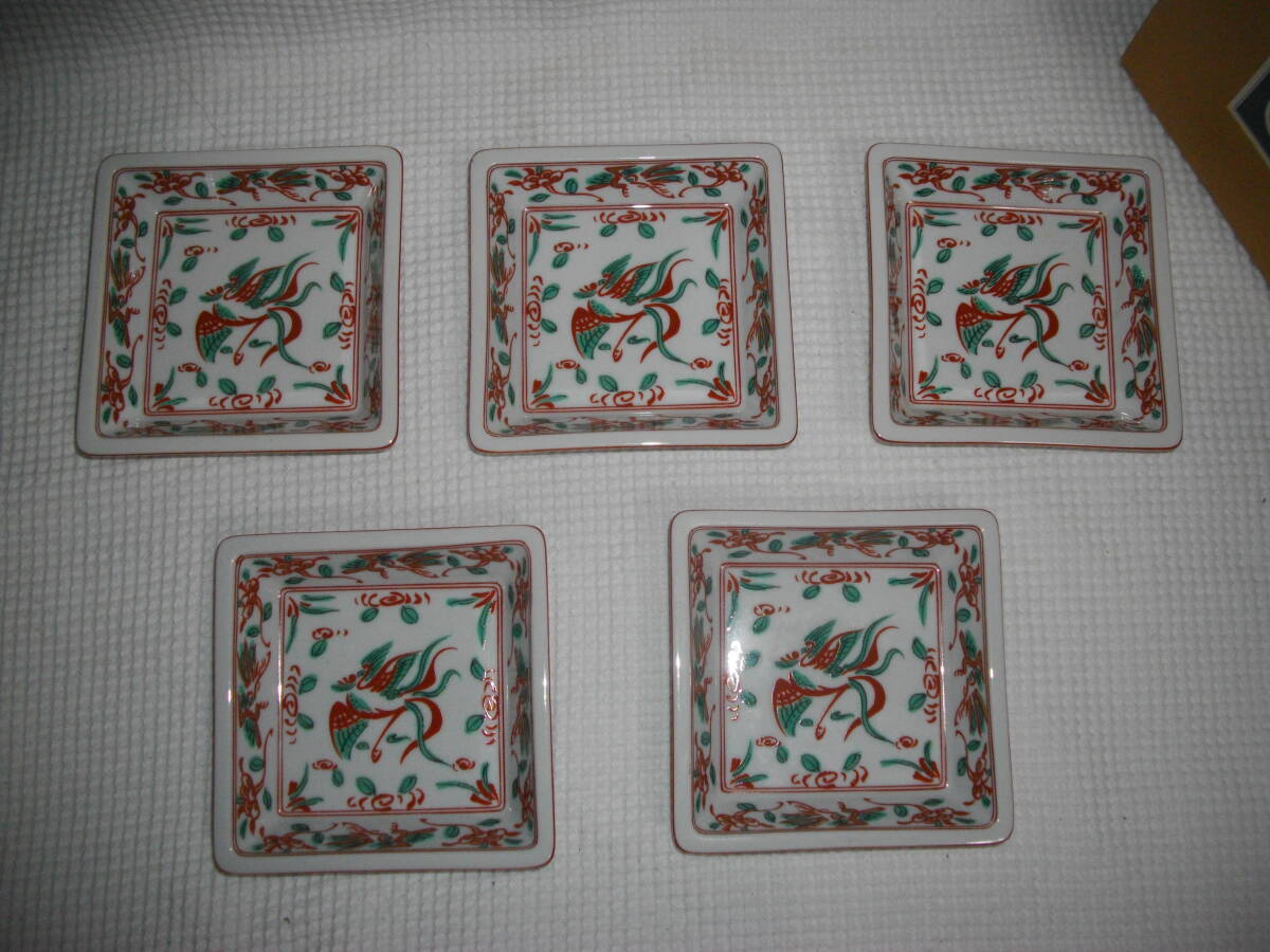 【たち吉】 取皿・角皿 5枚 ◆ 赤絵花鳥 千歳 銘々皿 拍卖