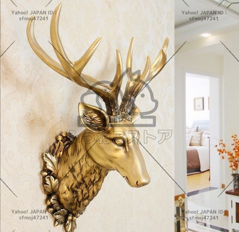 最新作人気推薦☆ 鹿 頭 彫像 リアル 3D 動物 彫刻 壁掛け 壁画 アンティーク オブジェ ヨーロッパスタイル ゴールド ブロンズ拍卖
