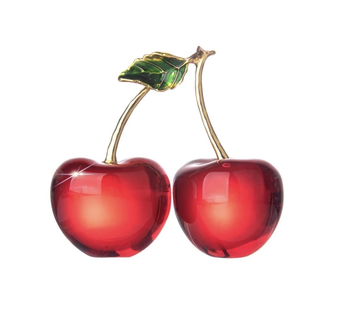 LHH1334★さくらんぼ チェリー ガラス クリスタル インテリア オブジェ リビング おしゃれ 可愛い アクセサリー アンティーク 置物 小物拍卖