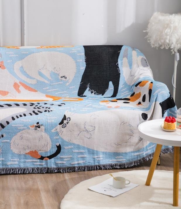 LHK232★多機能 猫柄 可愛い ソファカバー マルチカバーフリンジ付き 毛布 ブランケットベッド 洗える 160*220㎝拍卖