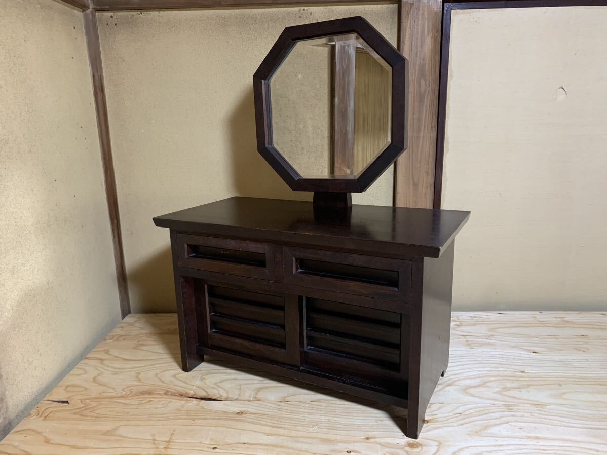 R464-0806★松本民芸家具 ドレッサー 化粧台 鏡台 収納 キャビネット 伝統工芸 303型八角鏡台 カバ材 無垢 ヴィンテージ 和モダン リビング拍卖