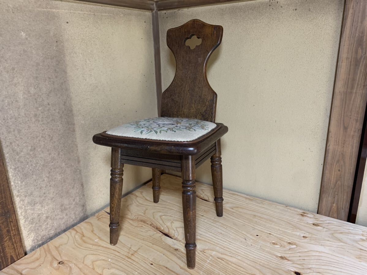 R468-0806★ダイニングチェア イス 刺繍 刺しゅう アンティーク 食卓椅子 椅子 木製拍卖