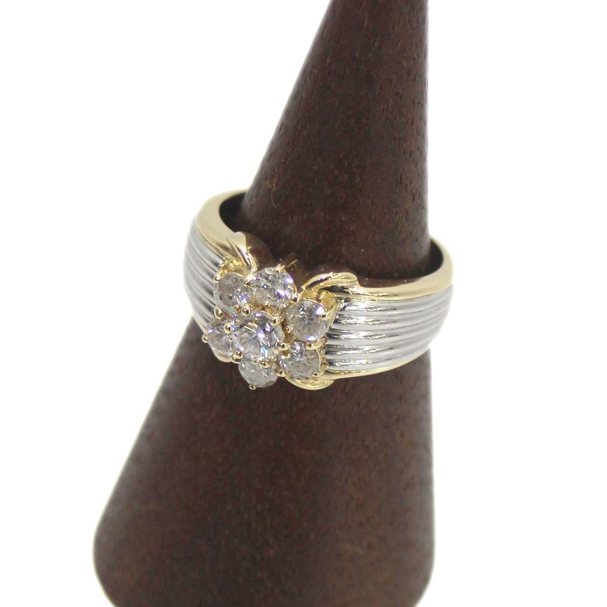 K18/Pt900コンビ ダイヤ リング 7石 1.03ct刻印 12号 IS 磨き仕上げ品 Sランク拍卖