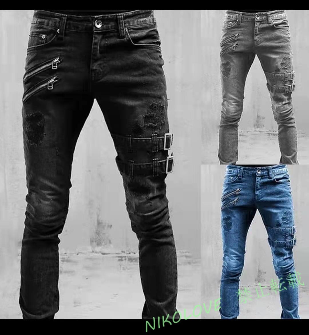 新品 ジーンズ メンズ デニムパンツ ジーパン スキニーパンツ ストレッチ ロングパンツビンテージ加工 お兄系 オシャレ S-3XL LC698拍卖