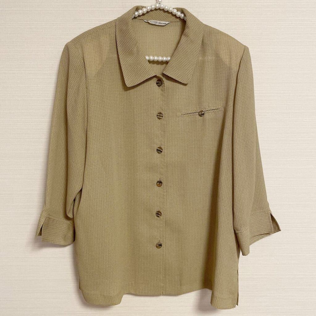 婦人服 レトロ シャツ 七分袖 11号 L 肩パット入り 美品拍卖